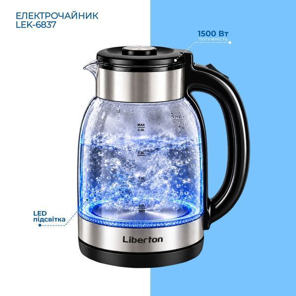 Електрочайник скляний LIBERTON LEK-6837 F00076684 фото