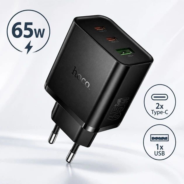 Зарядне HOCO N75 Grande 65W (2C1A) charger(EU) Black F00073651 фото