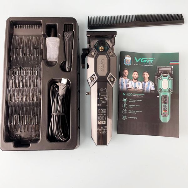 Машинка для стрижки акумуляторна (clipper) VGR V-600 BLACK, 6 насадок, регулятор висоти, LED display F00074704 фото