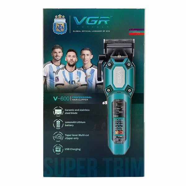 Машинка для стрижки акумуляторна (clipper) VGR V-600 BLACK, 6 насадок, регулятор висоти, LED display F00074704 фото