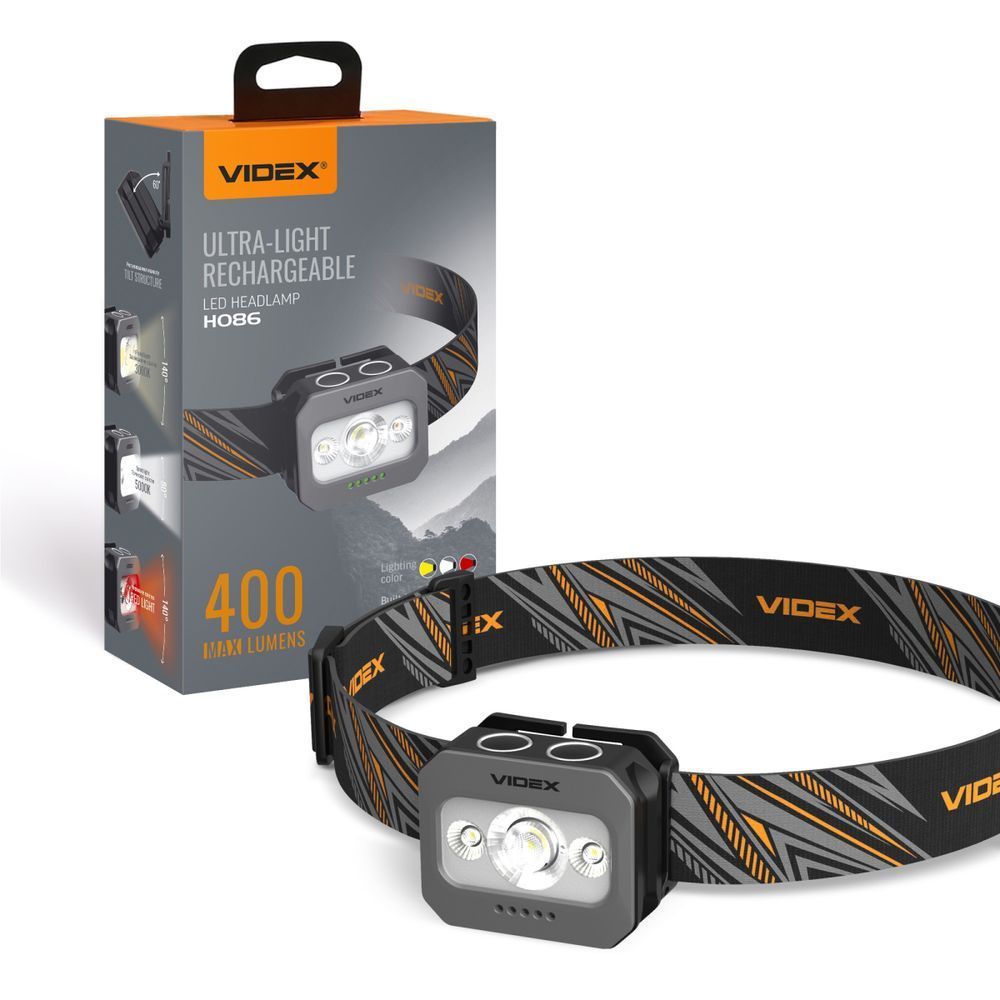 Налобний світлодіодний ліхтарик VIDEX VLF-H086 400Lm 3000K/5000K/RED F00076821 фото