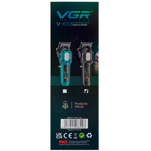 Машинка для стрижки акумуляторна (clipper) VGR V-600 GREEN, 6 насадок, регулятор висоти, LED display F00074706 фото