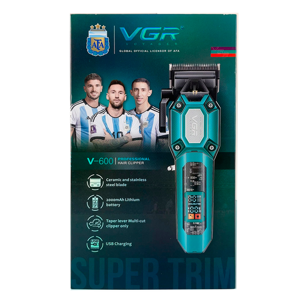 Машинка для стрижки акумуляторна (clipper) VGR V-600 GREEN, 6 насадок, регулятор висоти, LED display F00074706 фото