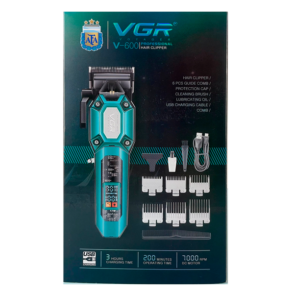 Машинка для стрижки акумуляторна (clipper) VGR V-600 GREEN, 6 насадок, регулятор висоти, LED display F00074706 фото