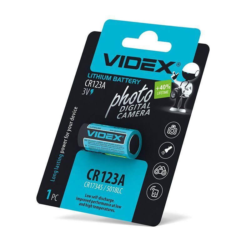 Батарейка літієва Videx CR123A 1pc BLISTER CARD (20/200) F00072364 фото