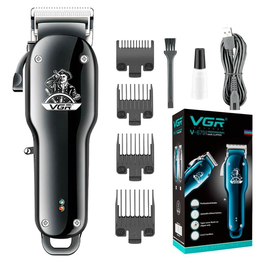 Машинка для стрижки акумуляторна (clipper) VGR V-679 BLACK, 4 насадки F00074710 фото