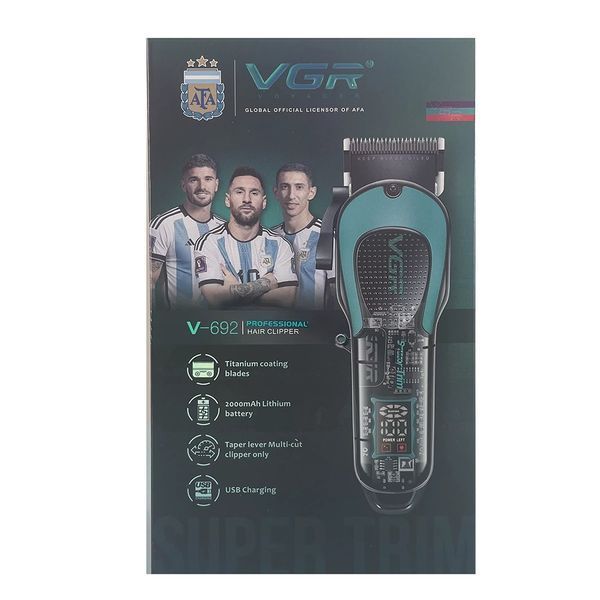 Машинка для стрижки акумуляторна (clipper) VGR V-692 GREEN, 4 насадки, LED display F00074712 фото