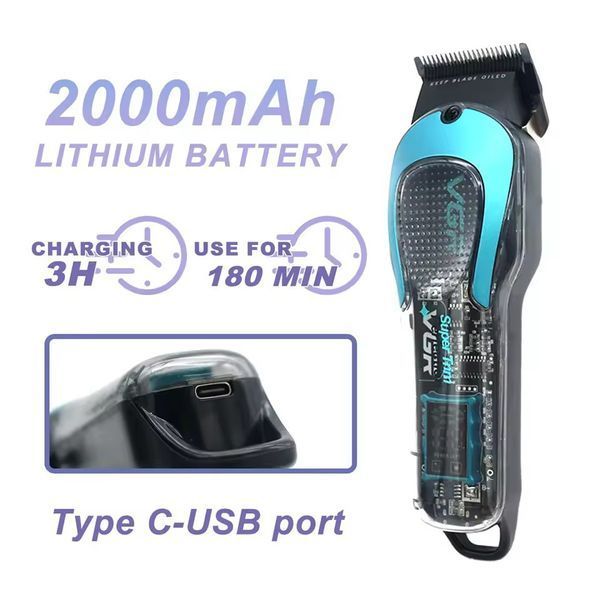Машинка для стрижки акумуляторна (clipper) VGR V-692 GREEN, 4 насадки, LED display F00074712 фото