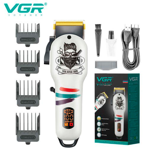 Машинка для стрижки акумуляторна (clipper) VGR V-699 WHITE, 4 насадки, LED display F00074714 фото