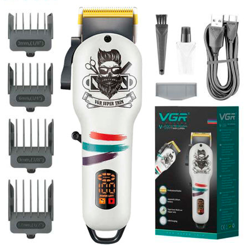 Машинка для стрижки акумуляторна (clipper) VGR V-699 WHITE, 4 насадки, LED display F00074714 фото