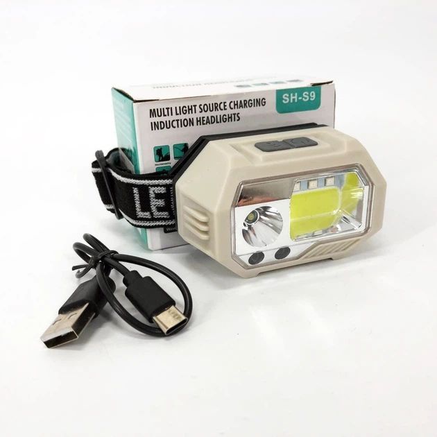 Ліхтар налобний SH-S9-XPE+COB+3SMD(Red), Motion Sensor, Li-Ion акумулятор, ЗП Type-C, Box F00073820 фото