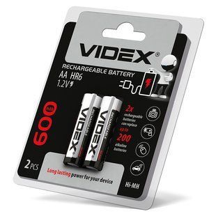 Акумуляторний улятори Videx HR6/AA 600mAh double blister/2pcs F00073630 фото