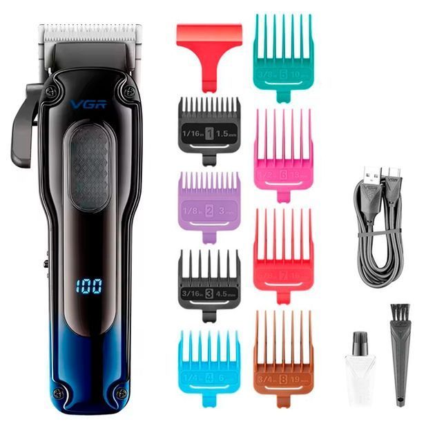 Машинка для стрижки VGR V-013 BLUE, 8 насадок, 6500 RPM, 2000 mAh, LED disp F00074271 фото