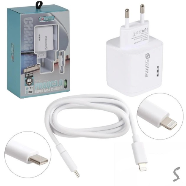 Мережевий зарядний пристрій SOLMA PD&QC3.0 USB A+C з кабелем Type-C to Lightning 1.0 м WL-1439 (100 шт. F00071959 фото