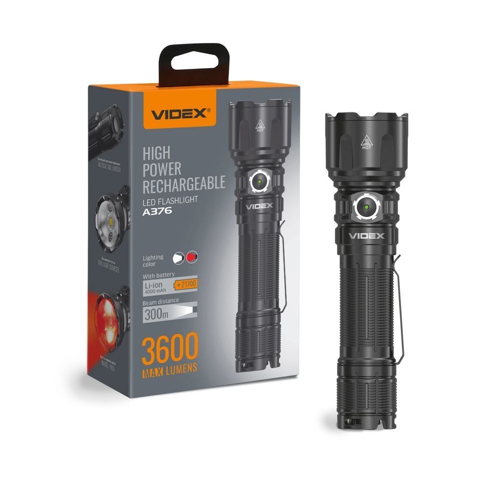 Портативний світлодіодний ліхтарик VIDEX VLF-A376 3600Lm 5000K (20шт/ящ) F00074252 фото